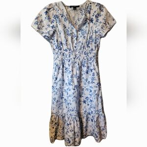 French Connection White and Blue Floral Maxi Dress 100 % cotton
